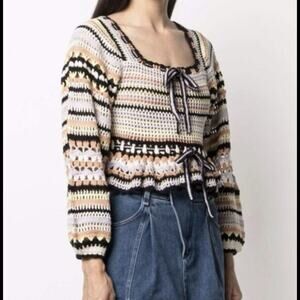 Ulla Johnson Constanza Stripe Pattern Crochet Top In Purple Size M